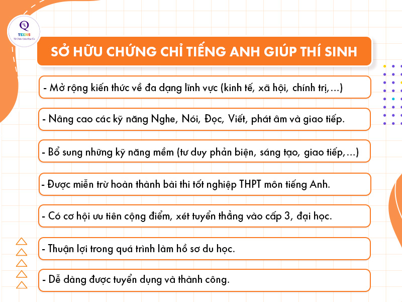 Chứng chỉ tiếng Anh mang lại nhiều lợi ích cho các thí sinh