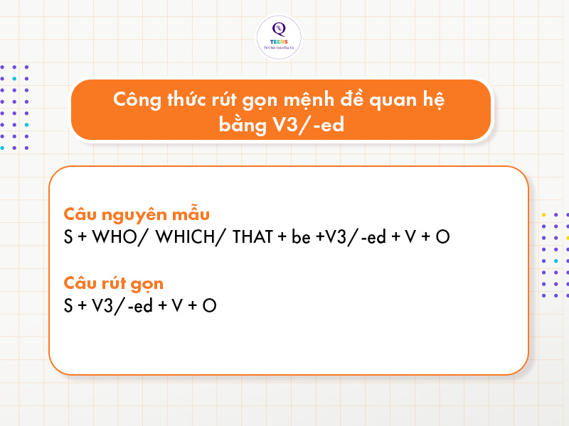 Công thức rút gọn mệnh đề quan hệ bằng V3